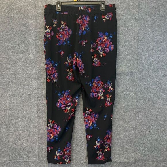 COLDWATER CREEK Women’s Pull-On Pants Large 14 Floral Print Elastic Waist Black - Picture 9 of 12